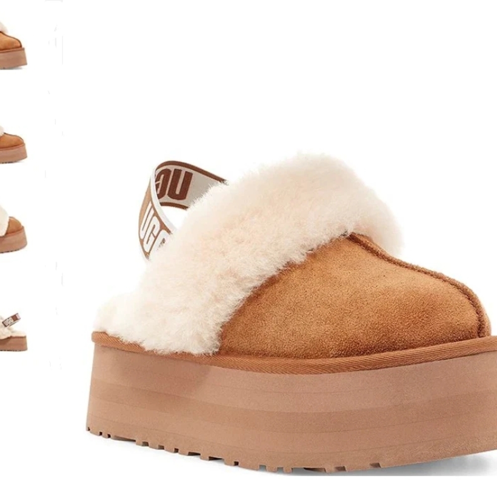 UGG Women's Brown and Cream Shearling Platform Mules
